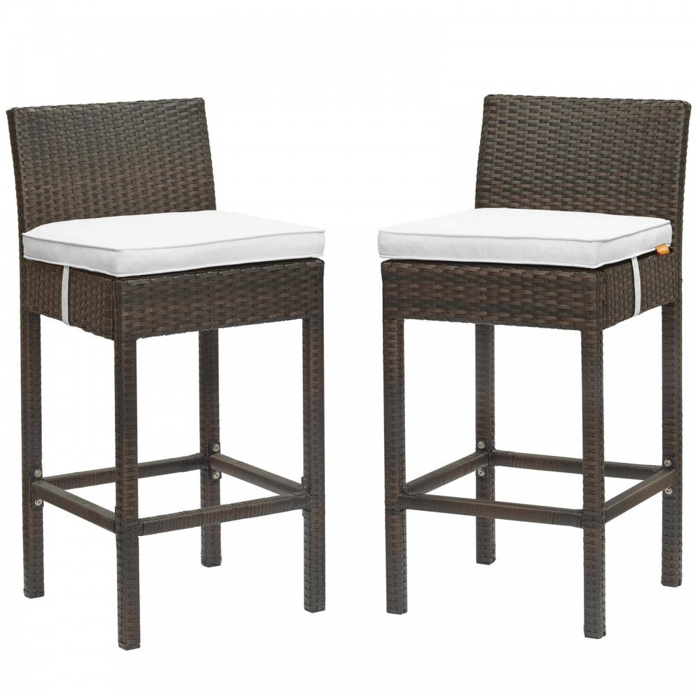 Conduit Bar Stool Outdoor Patio Wicker Rattan Set of 2, Brown White