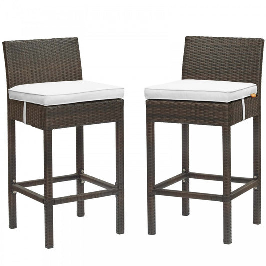 Conduit Bar Stool Outdoor Patio Wicker Rattan Set of 2, Brown White