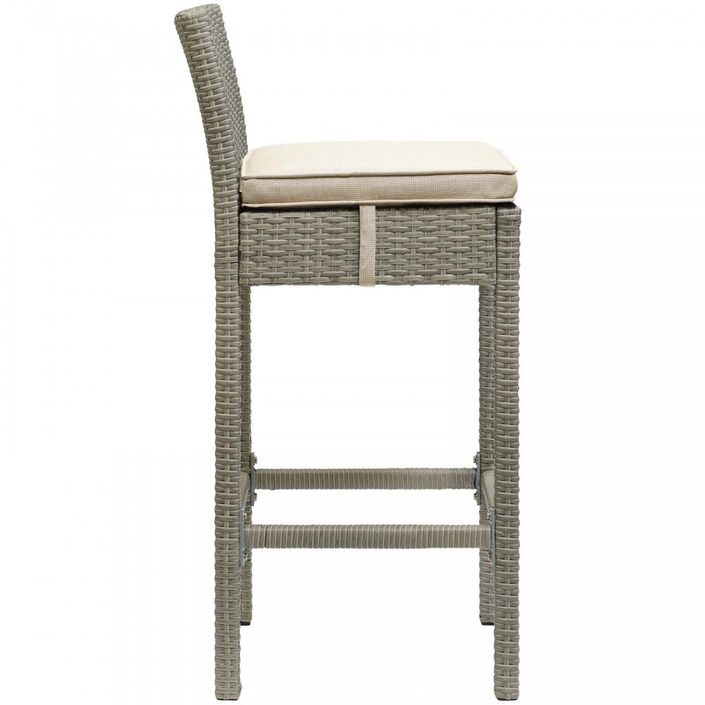 Conduit Bar Stool Outdoor Patio Wicker Rattan Set of 2, Light Gray Beige