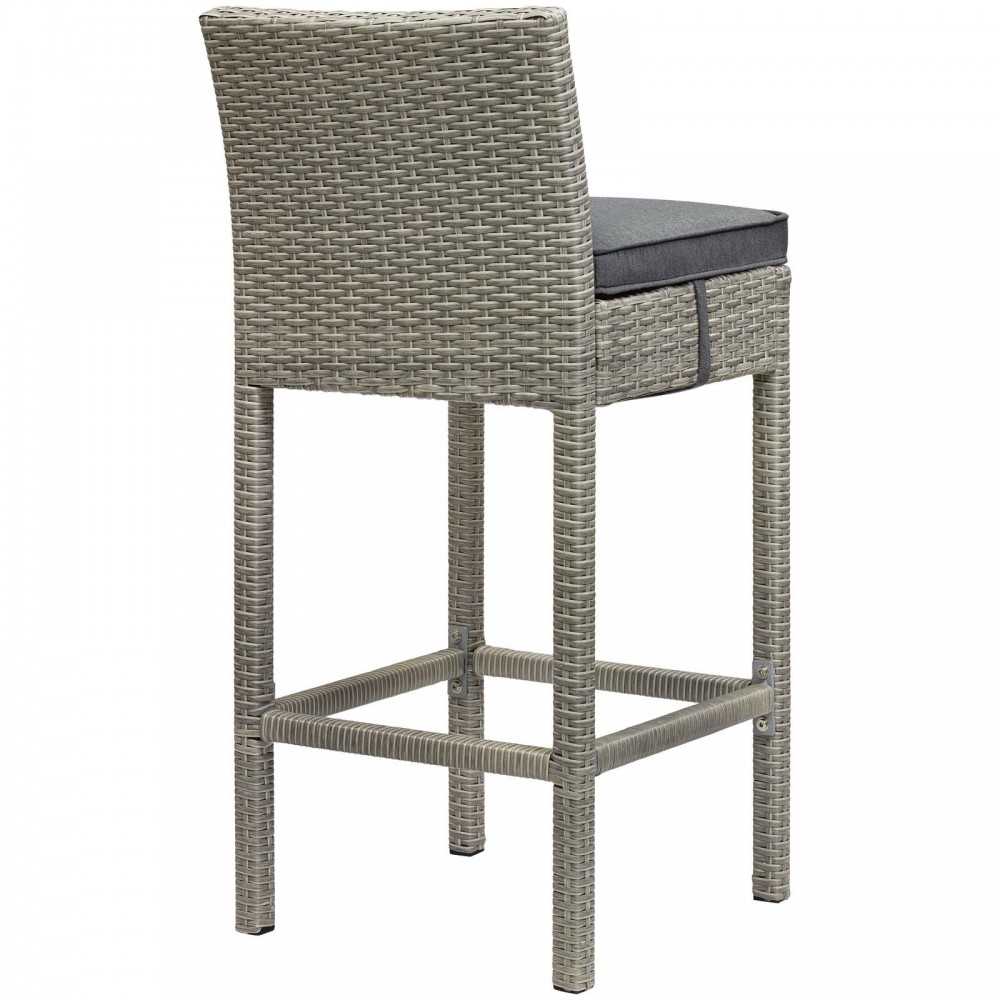 Conduit Bar Stool Outdoor Patio Wicker Rattan Set of 2, Light Gray Charcoal