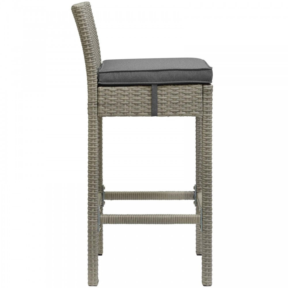 Conduit Bar Stool Outdoor Patio Wicker Rattan Set of 2, Light Gray Charcoal