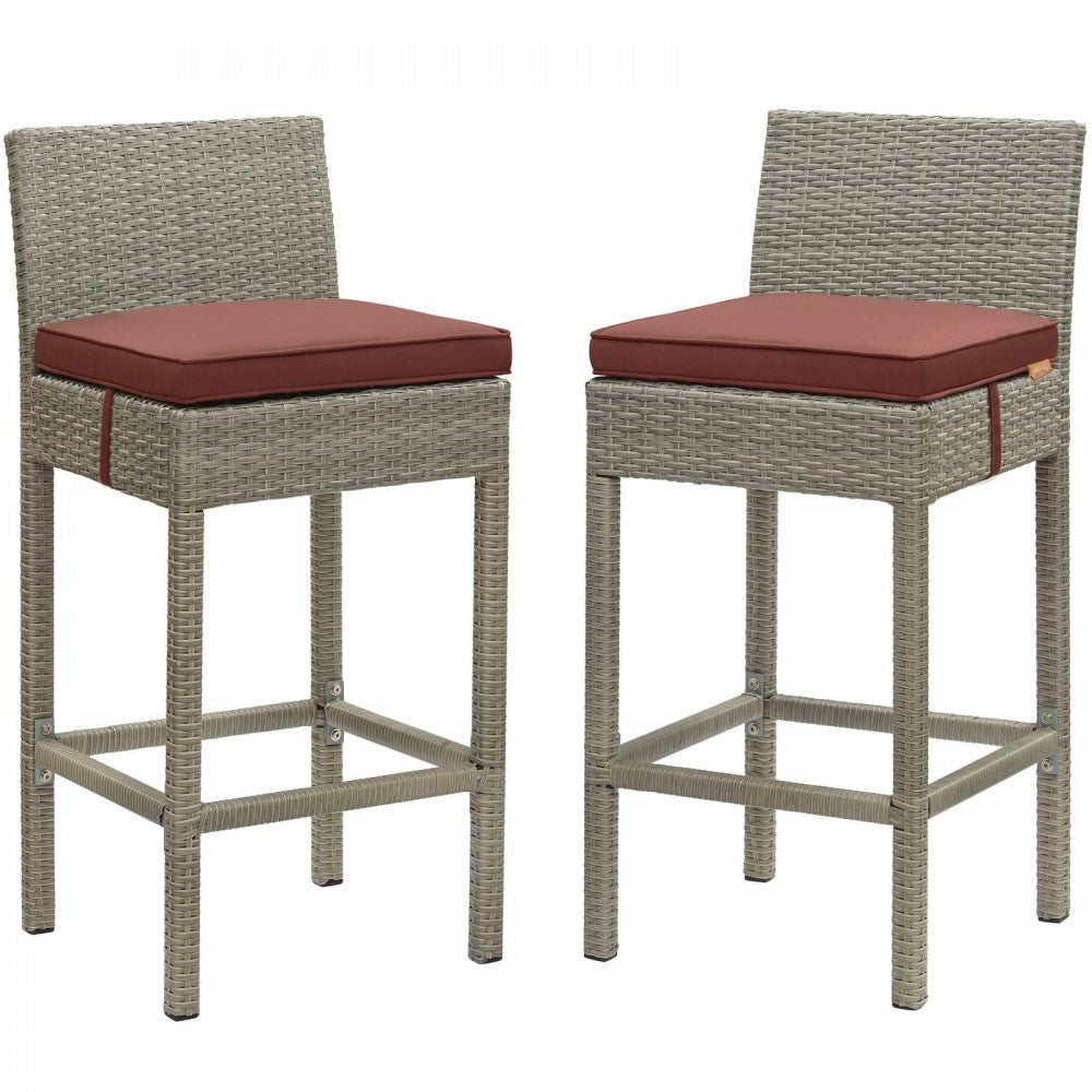 Conduit Bar Stool Outdoor Patio Wicker Rattan Set of 2, Light Gray Currant