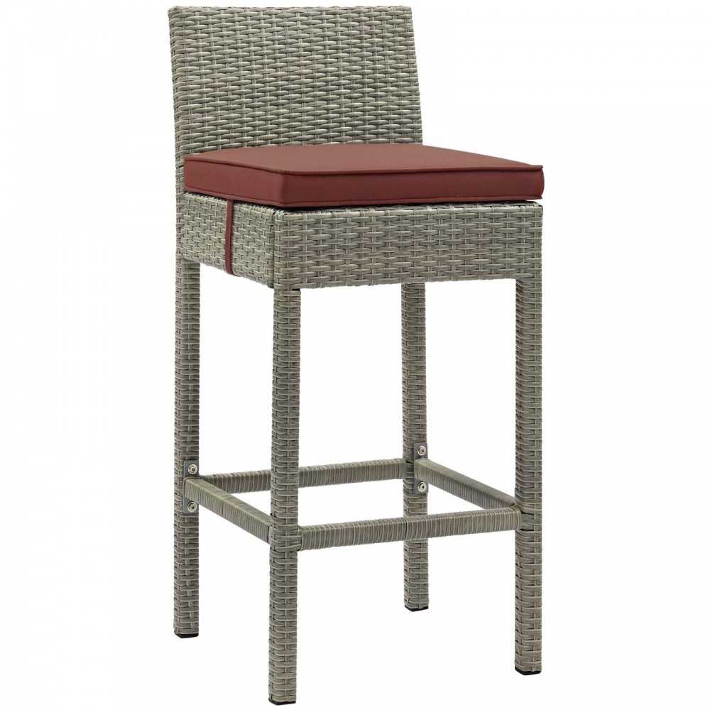 Conduit Bar Stool Outdoor Patio Wicker Rattan Set of 2, Light Gray Currant