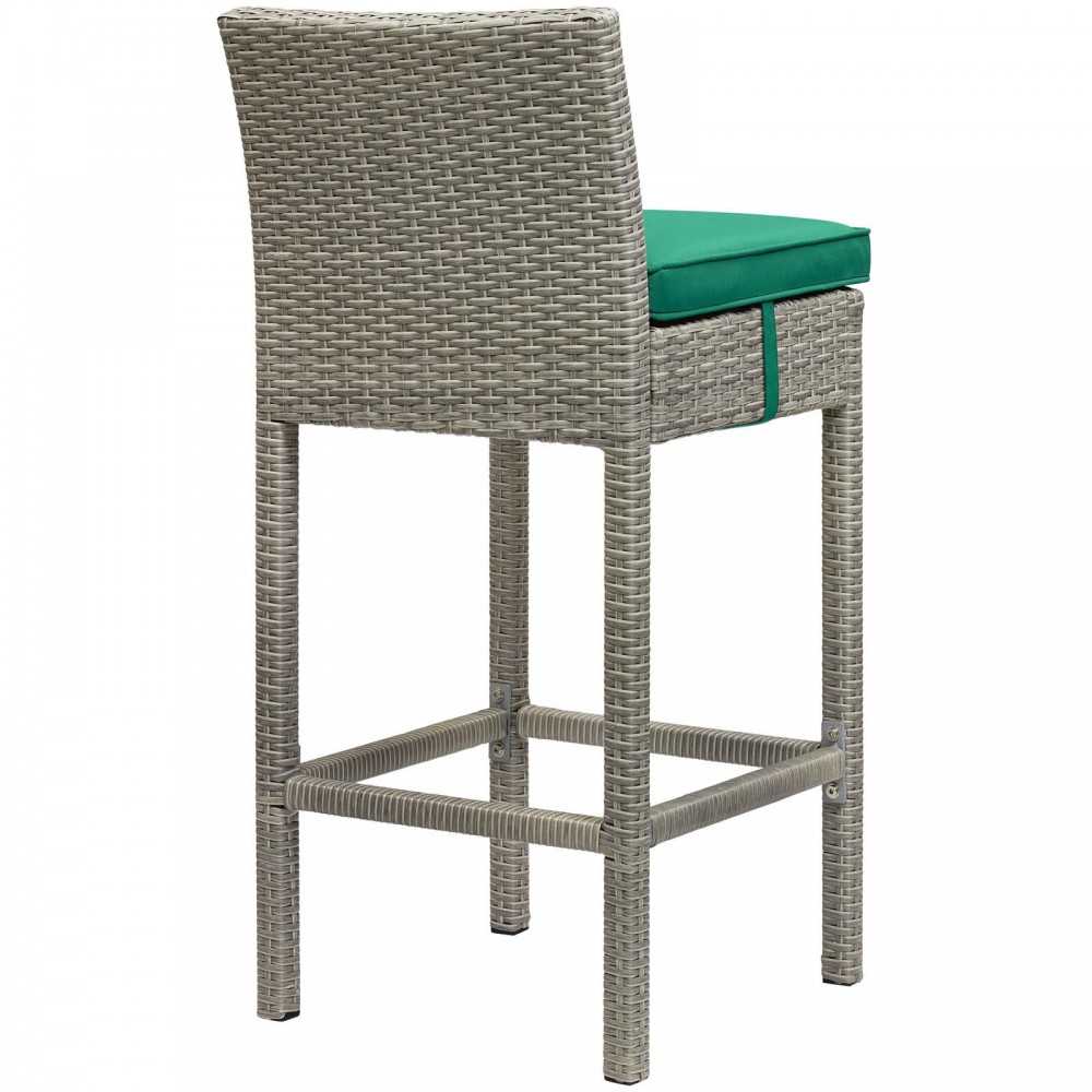 Conduit Bar Stool Outdoor Patio Wicker Rattan Set of 2, Light Gray Green