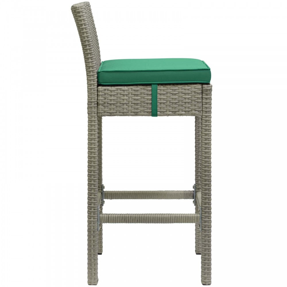 Conduit Bar Stool Outdoor Patio Wicker Rattan Set of 2, Light Gray Green