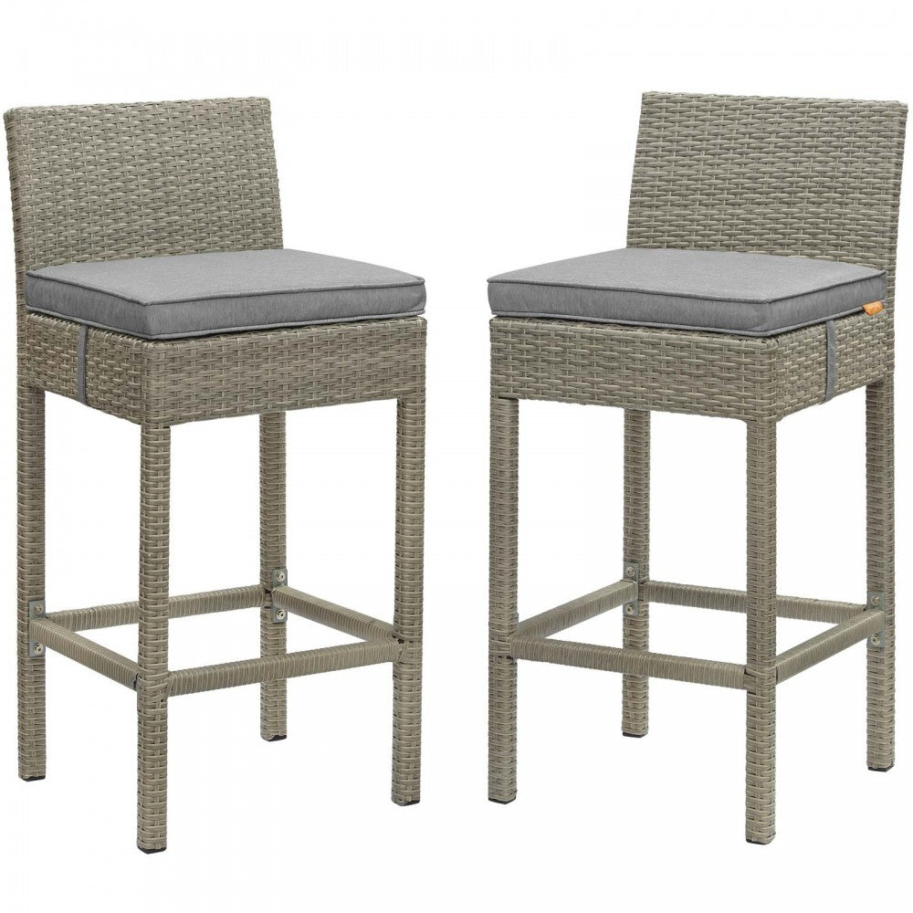 Conduit Bar Stool Outdoor Patio Wicker Rattan Set of 2, Light Gray Gray