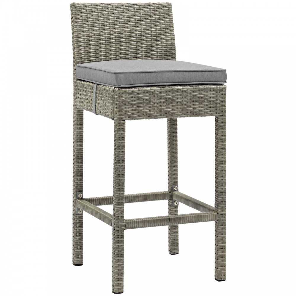 Conduit Bar Stool Outdoor Patio Wicker Rattan Set of 2, Light Gray Gray