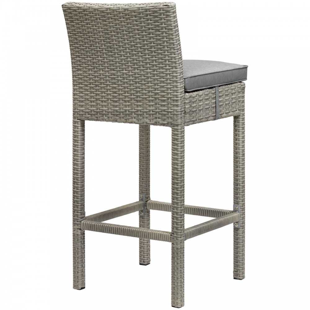 Conduit Bar Stool Outdoor Patio Wicker Rattan Set of 2, Light Gray Gray