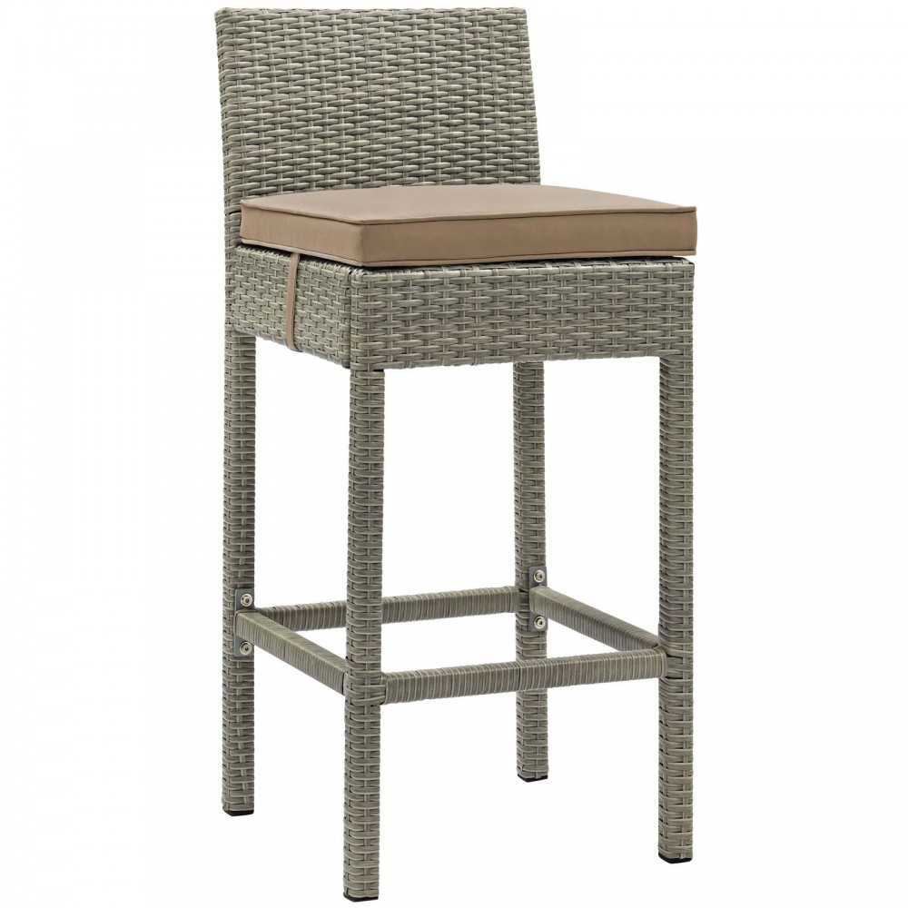 Conduit Bar Stool Outdoor Patio Wicker Rattan Set of 2, Light Gray Mocha