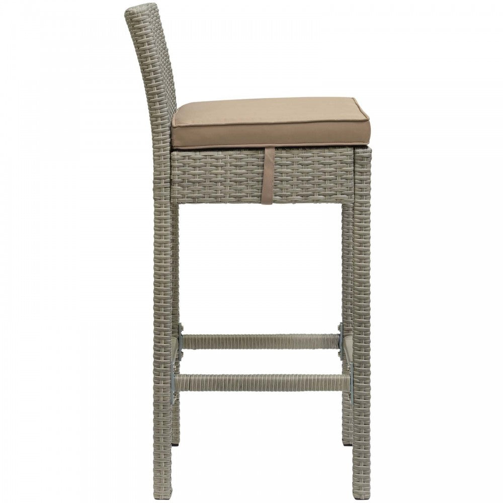 Conduit Bar Stool Outdoor Patio Wicker Rattan Set of 2, Light Gray Mocha