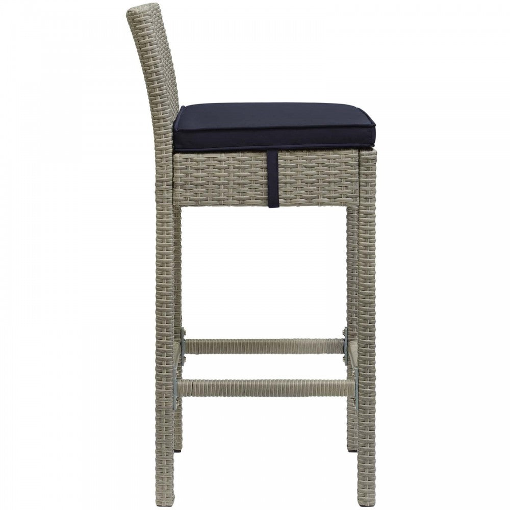 Conduit Bar Stool Outdoor Patio Wicker Rattan Set of 2, Light Gray Navy