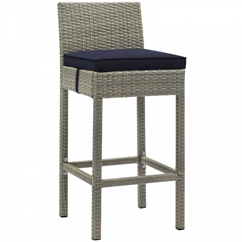Conduit Bar Stool Outdoor Patio Wicker Rattan Set of 2, Light Gray Navy