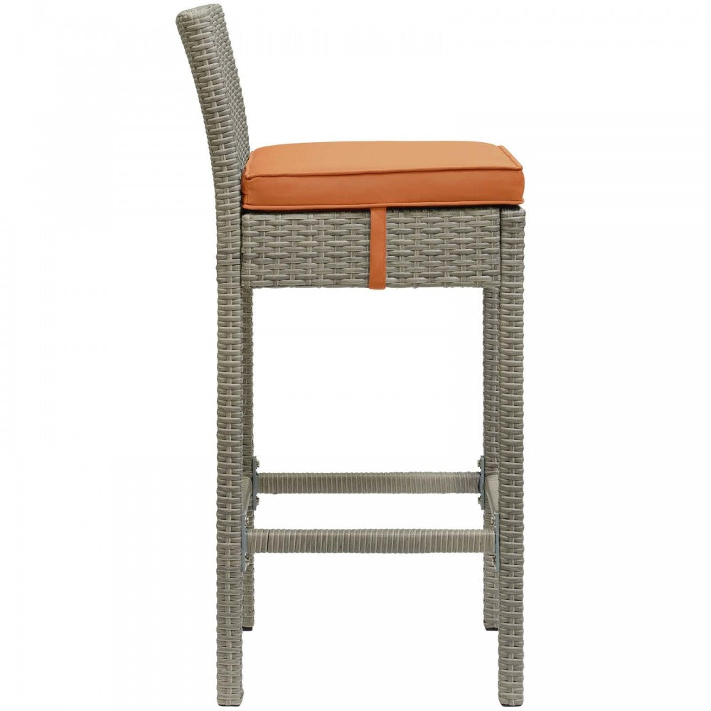 Conduit Bar Stool Outdoor Patio Wicker Rattan Set of 2, Light Gray Orange