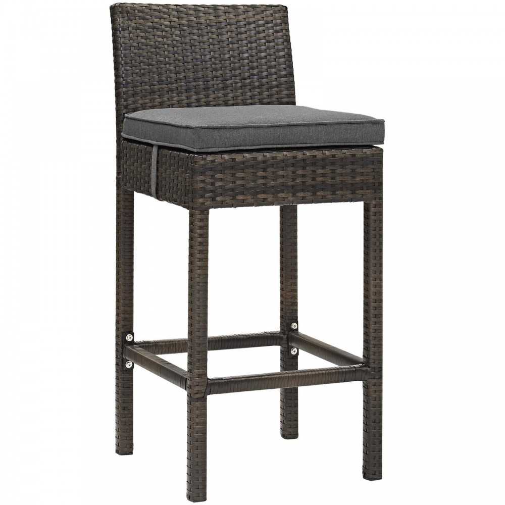 Conduit Bar Stool Outdoor Patio Wicker Rattan Set of 2, Brown Charcoal