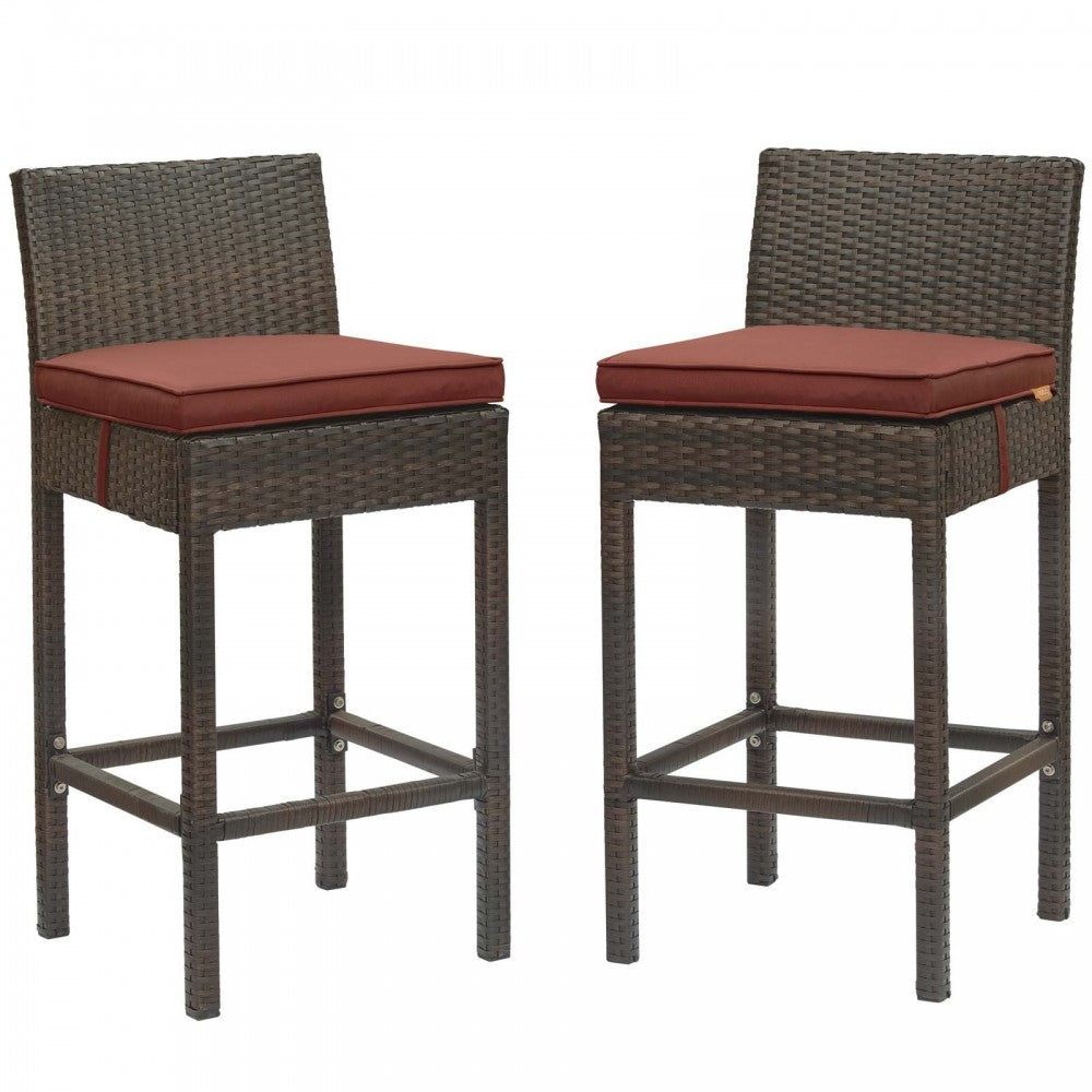 Conduit Bar Stool Outdoor Patio Wicker Rattan Set of 2, Brown Currant