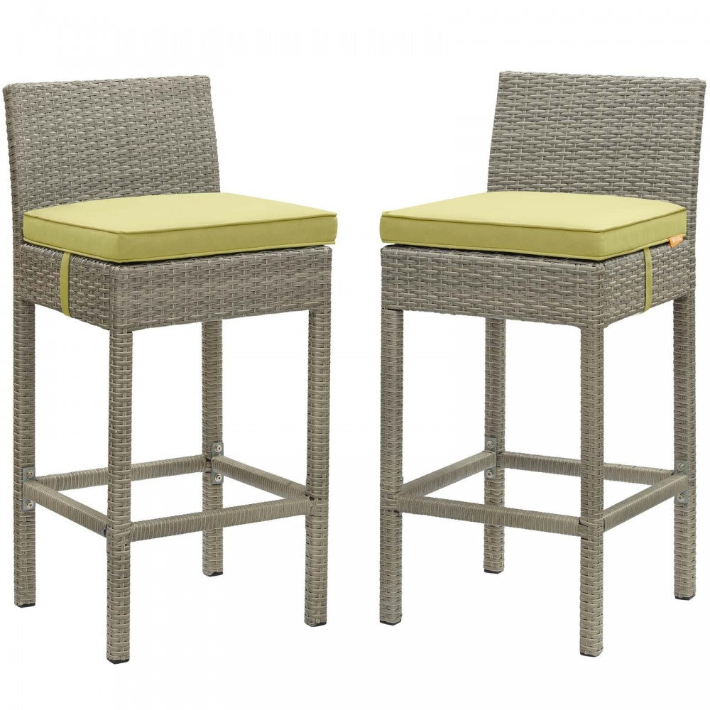 Conduit Bar Stool Outdoor Patio Wicker Rattan Set of 2, Light Gray Peridot