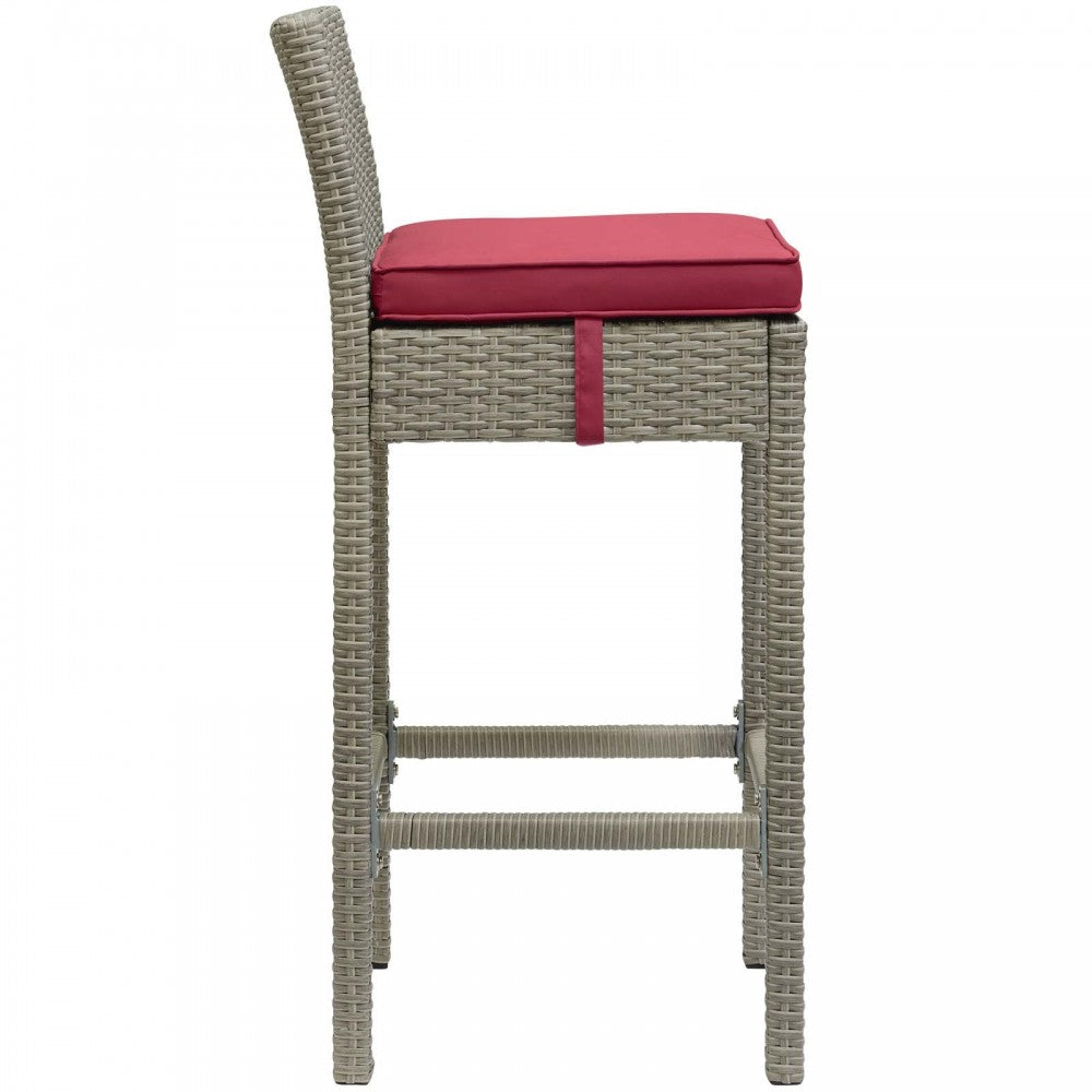 Conduit Bar Stool Outdoor Patio Wicker Rattan Set of 2, Light Gray Red