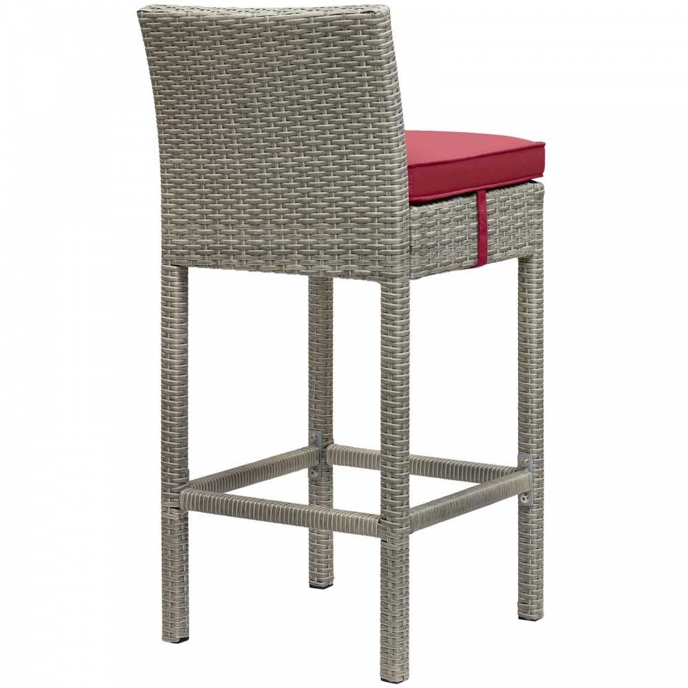 Conduit Bar Stool Outdoor Patio Wicker Rattan Set of 2, Light Gray Red