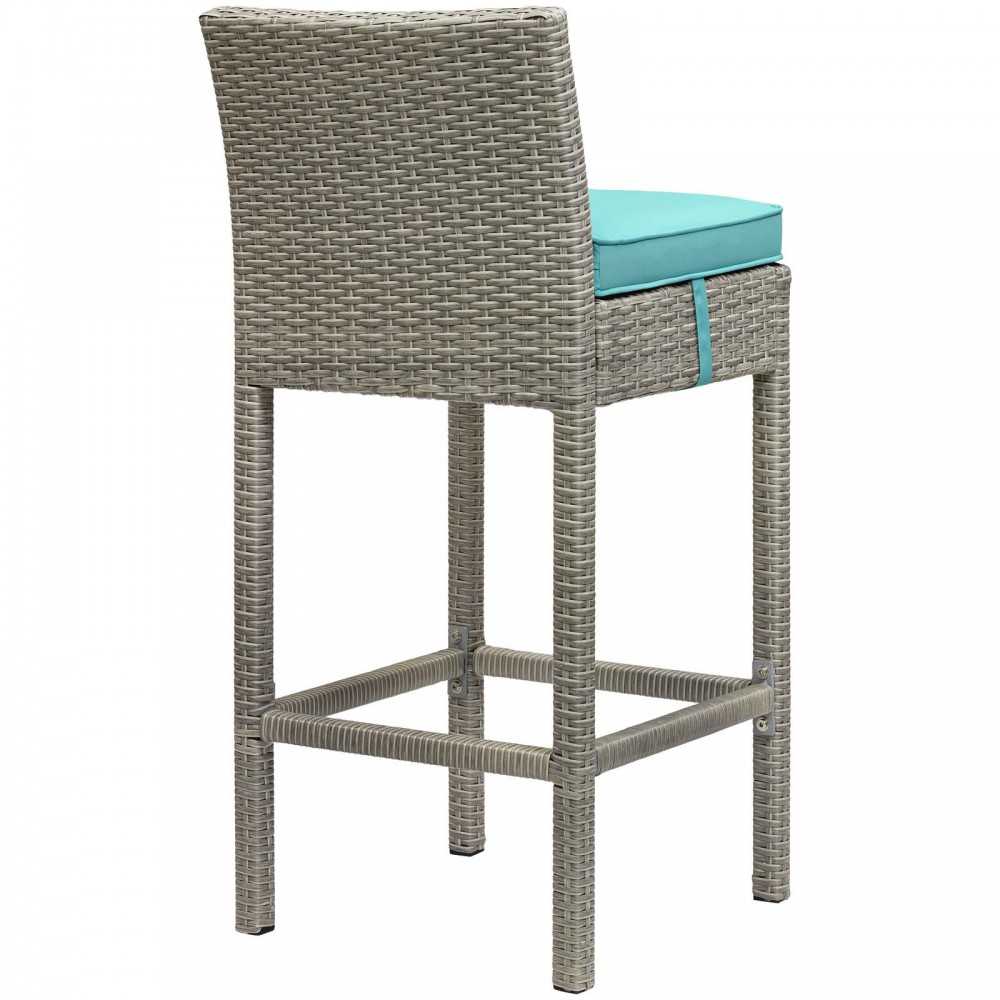 Conduit Bar Stool Outdoor Patio Wicker Rattan Set of 2, Light Gray Turquoise