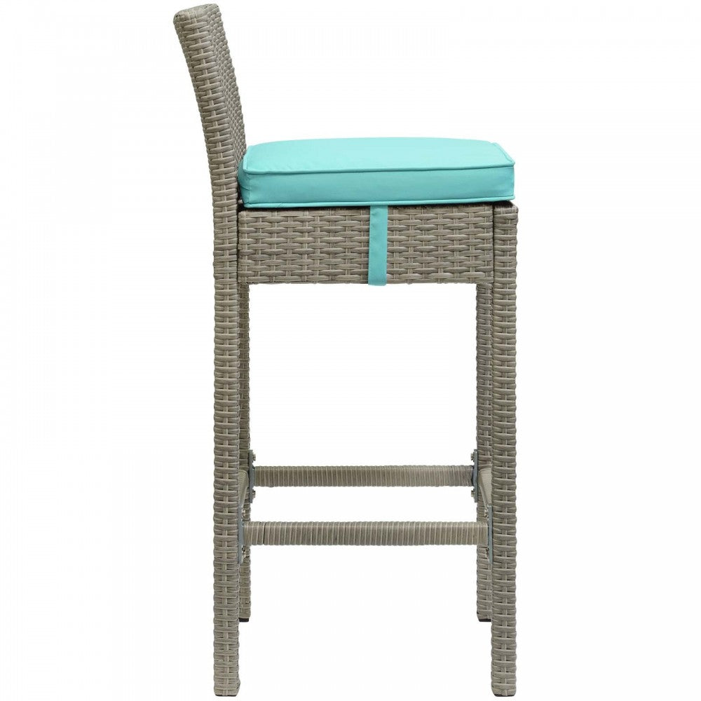 Conduit Bar Stool Outdoor Patio Wicker Rattan Set of 2, Light Gray Turquoise