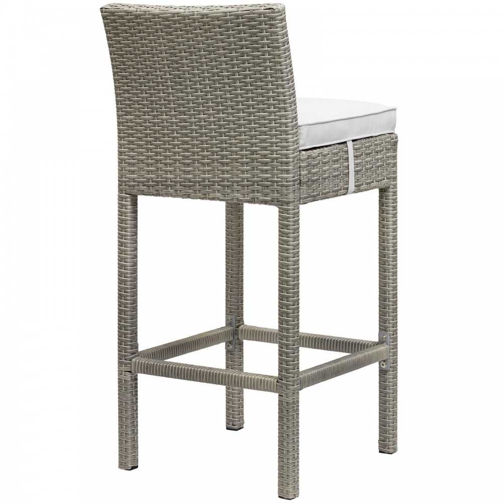 Conduit Bar Stool Outdoor Patio Wicker Rattan Set of 2, Light Gray White