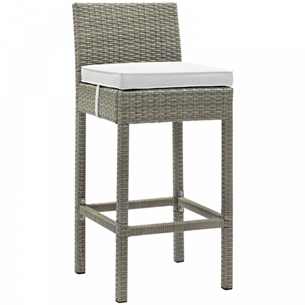 Conduit Bar Stool Outdoor Patio Wicker Rattan Set of 2, Light Gray White