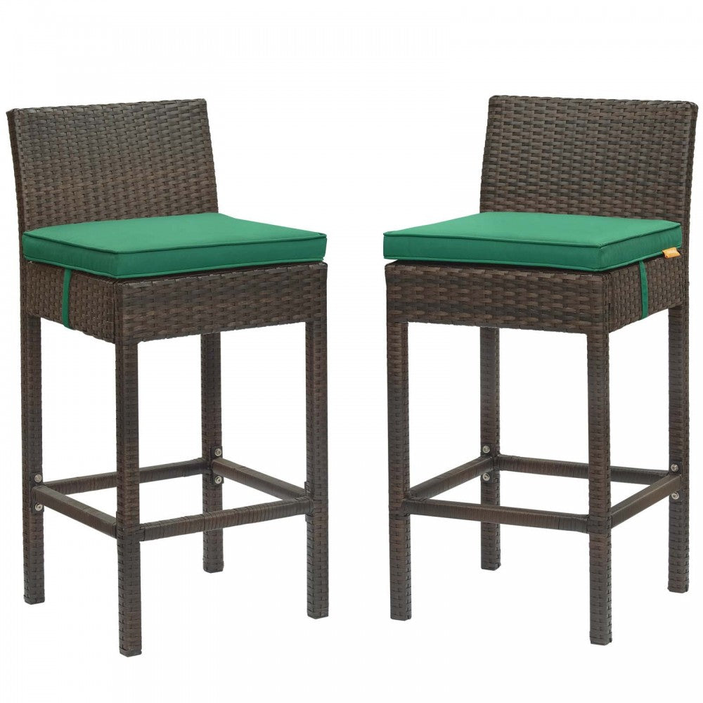 Conduit Bar Stool Outdoor Patio Wicker Rattan Set of 2, Brown Green