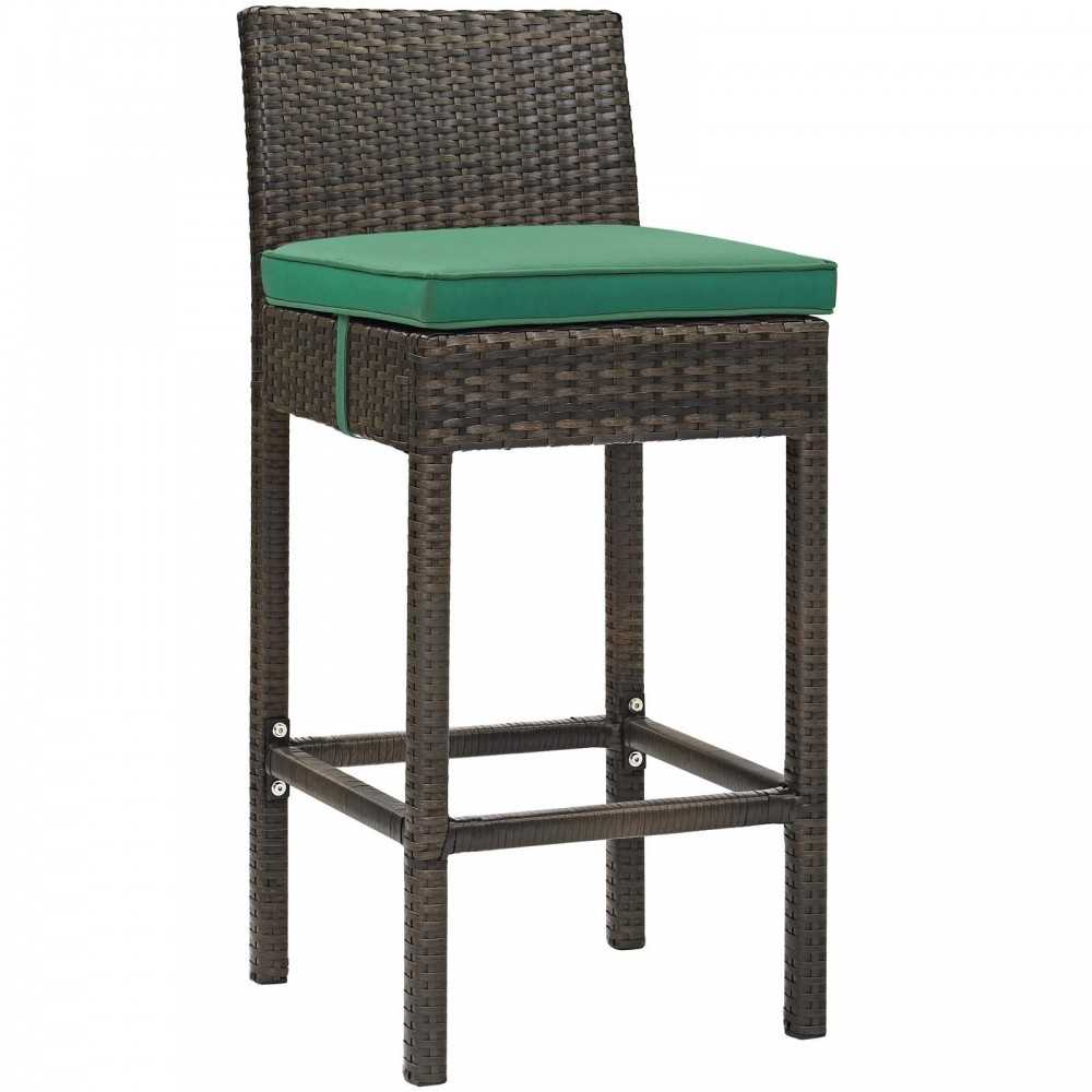 Conduit Bar Stool Outdoor Patio Wicker Rattan Set of 2, Brown Green