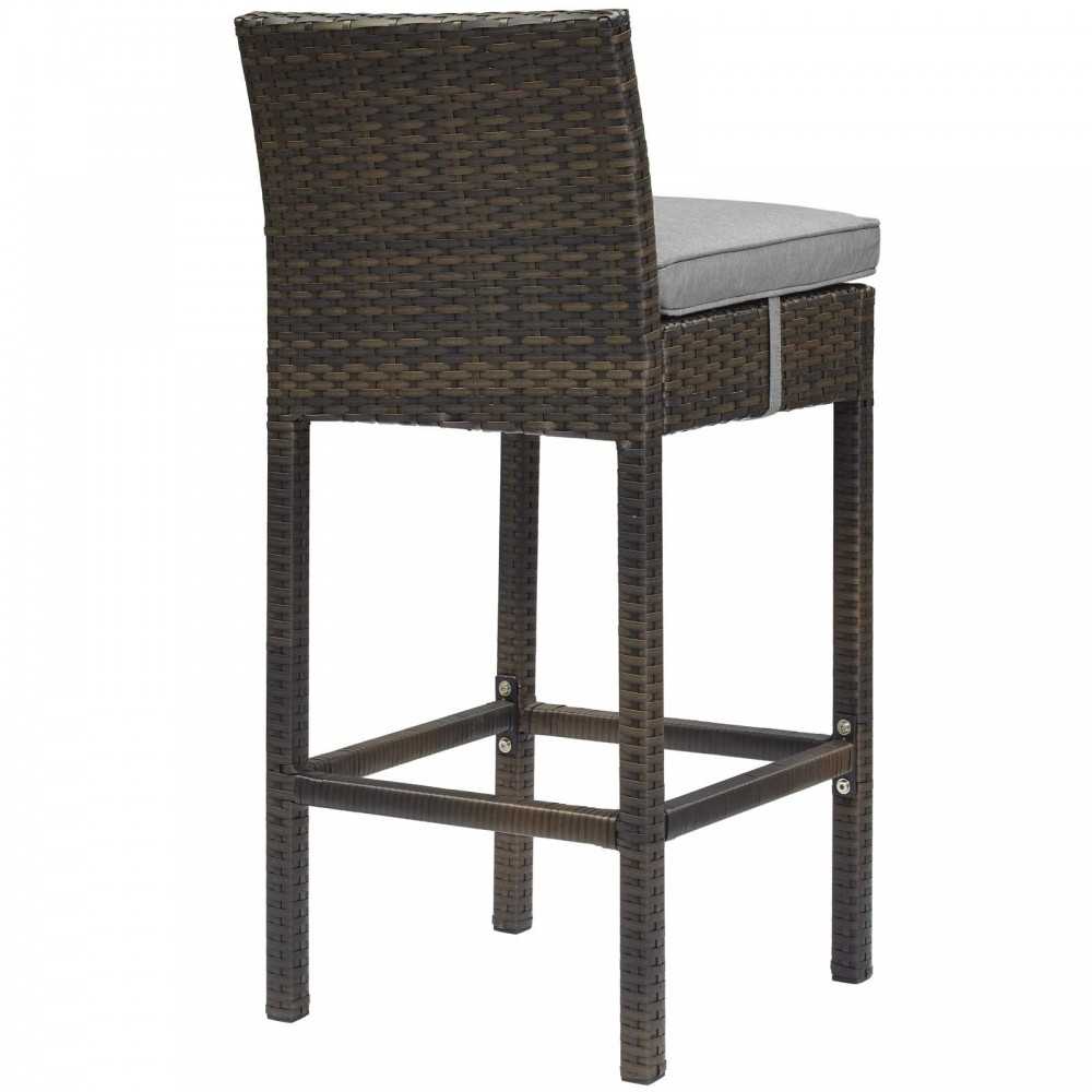 Conduit Bar Stool Outdoor Patio Wicker Rattan Set of 2, Brown Gray