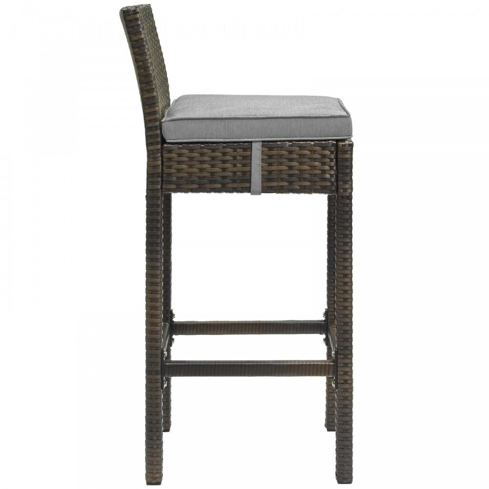 Conduit Bar Stool Outdoor Patio Wicker Rattan Set of 2, Brown Gray