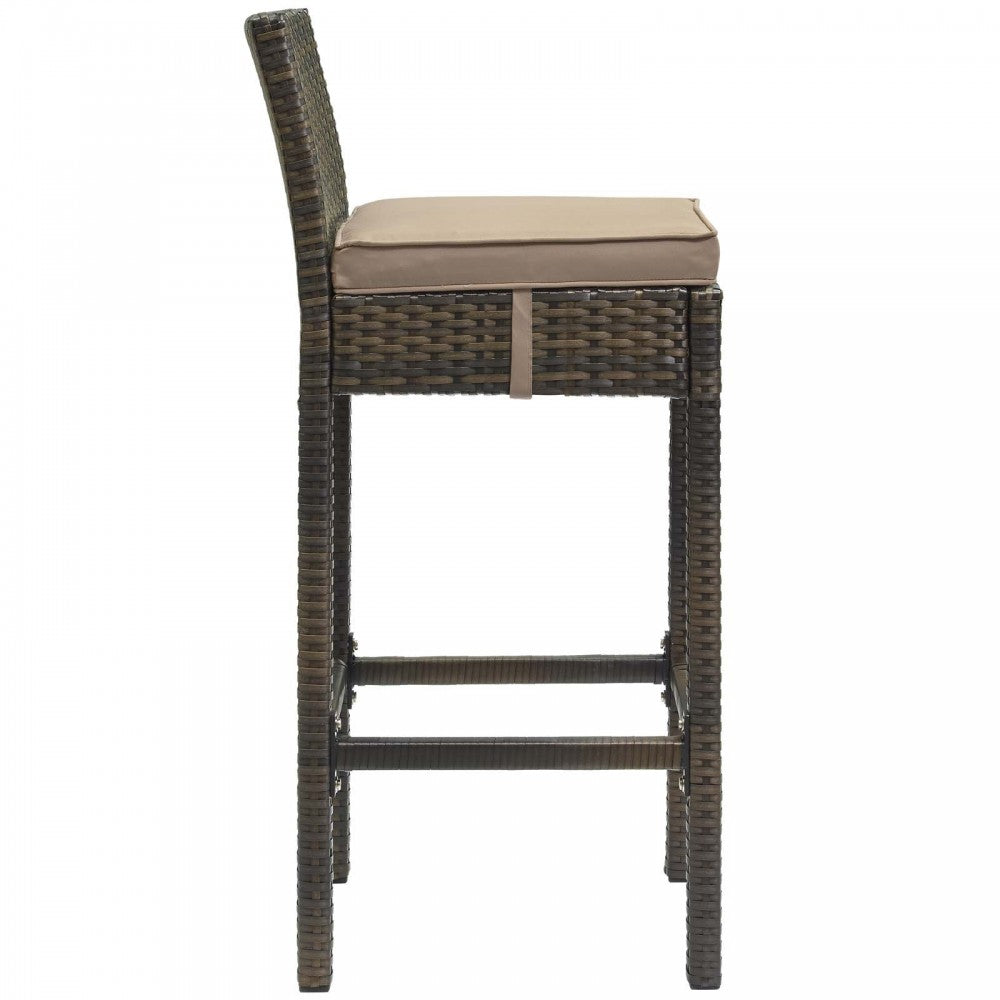 Conduit Bar Stool Outdoor Patio Wicker Rattan Set of 2, Brown Mocha