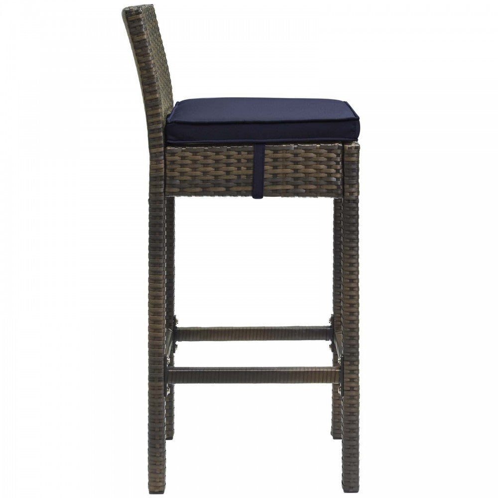 Conduit Bar Stool Outdoor Patio Wicker Rattan Set of 2, Brown Navy