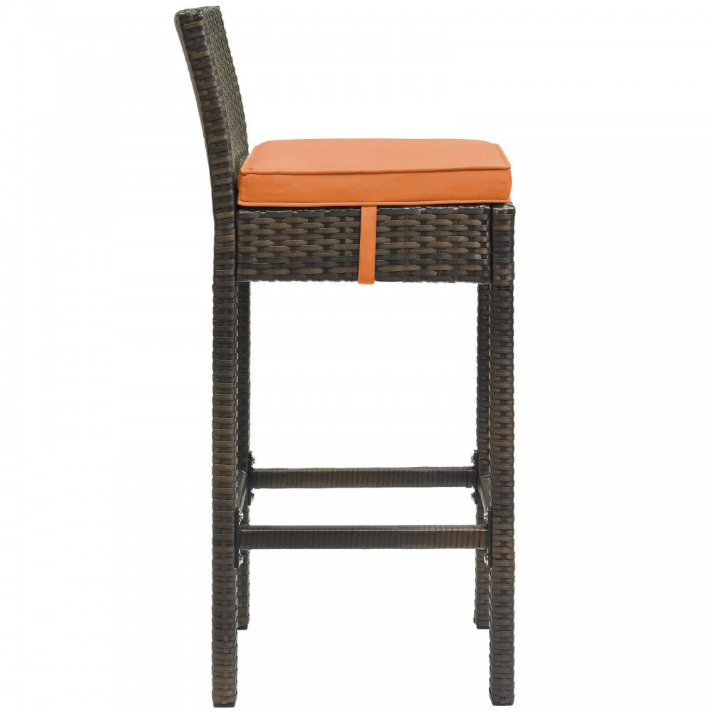 Conduit Bar Stool Outdoor Patio Wicker Rattan Set of 2, Brown Orange