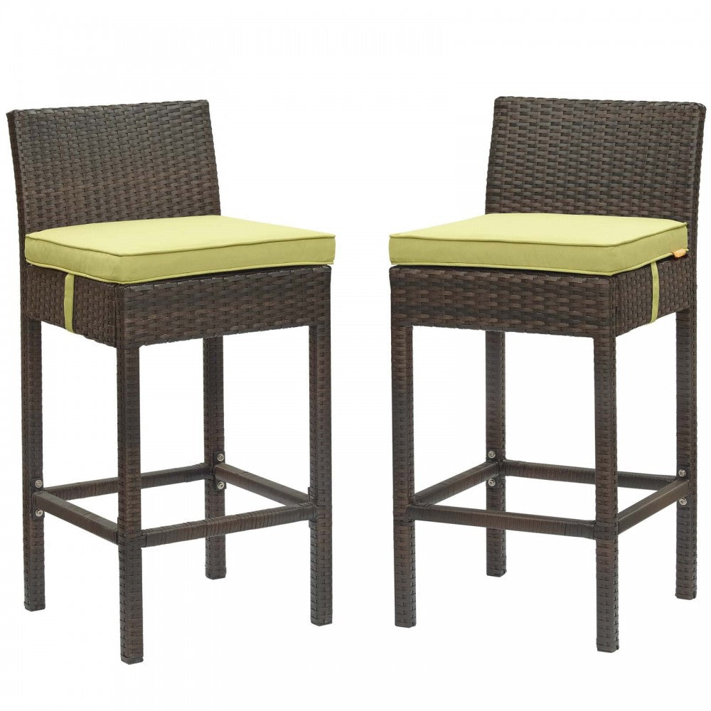 Conduit Bar Stool Outdoor Patio Wicker Rattan Set of 2, Brown Peridot
