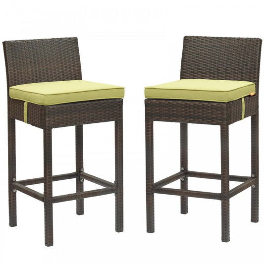 Conduit Bar Stool Outdoor Patio Wicker Rattan Set of 2, Brown Peridot
