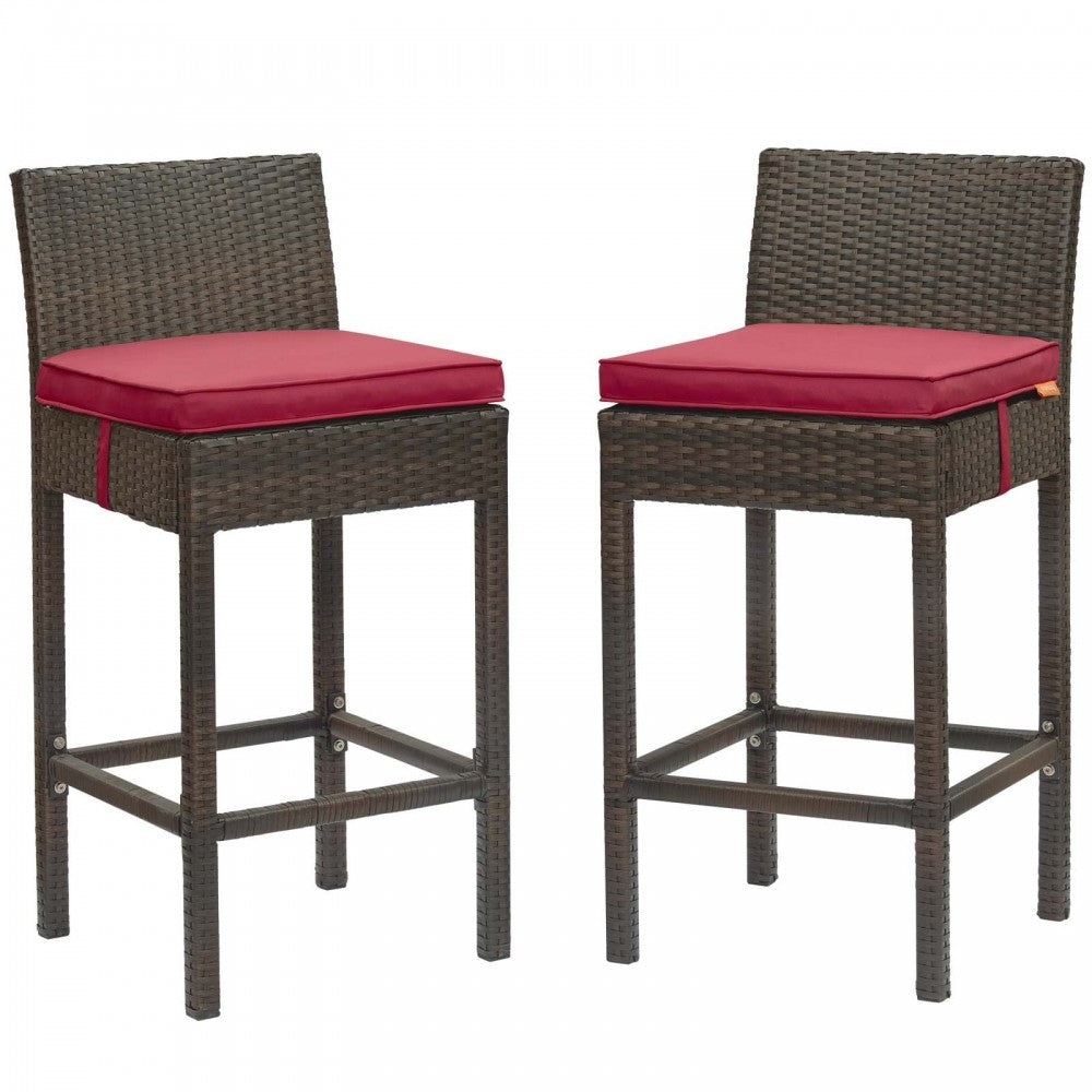 Conduit Bar Stool Outdoor Patio Wicker Rattan Set of 2, Brown Red