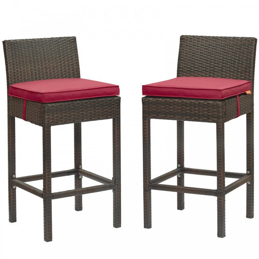 Conduit Bar Stool Outdoor Patio Wicker Rattan Set of 2, Brown Red