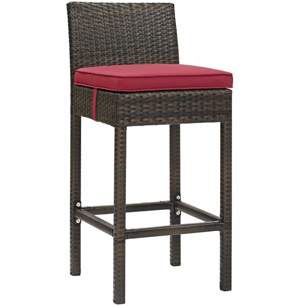 Conduit Bar Stool Outdoor Patio Wicker Rattan Set of 2, Brown Red