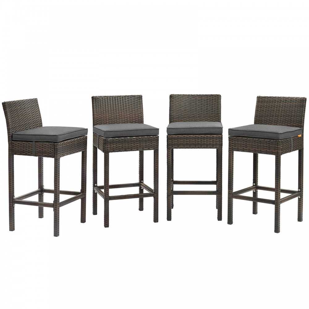 Conduit Bar Stool Outdoor Patio Wicker Rattan Set of 4, Brown Charcoal
