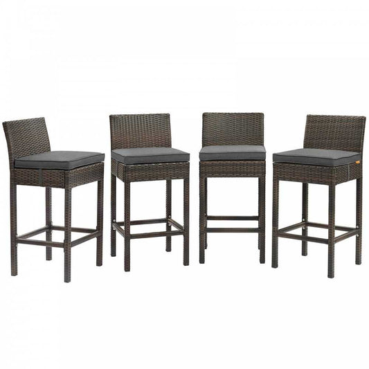 Conduit Bar Stool Outdoor Patio Wicker Rattan Set of 4, Brown Charcoal