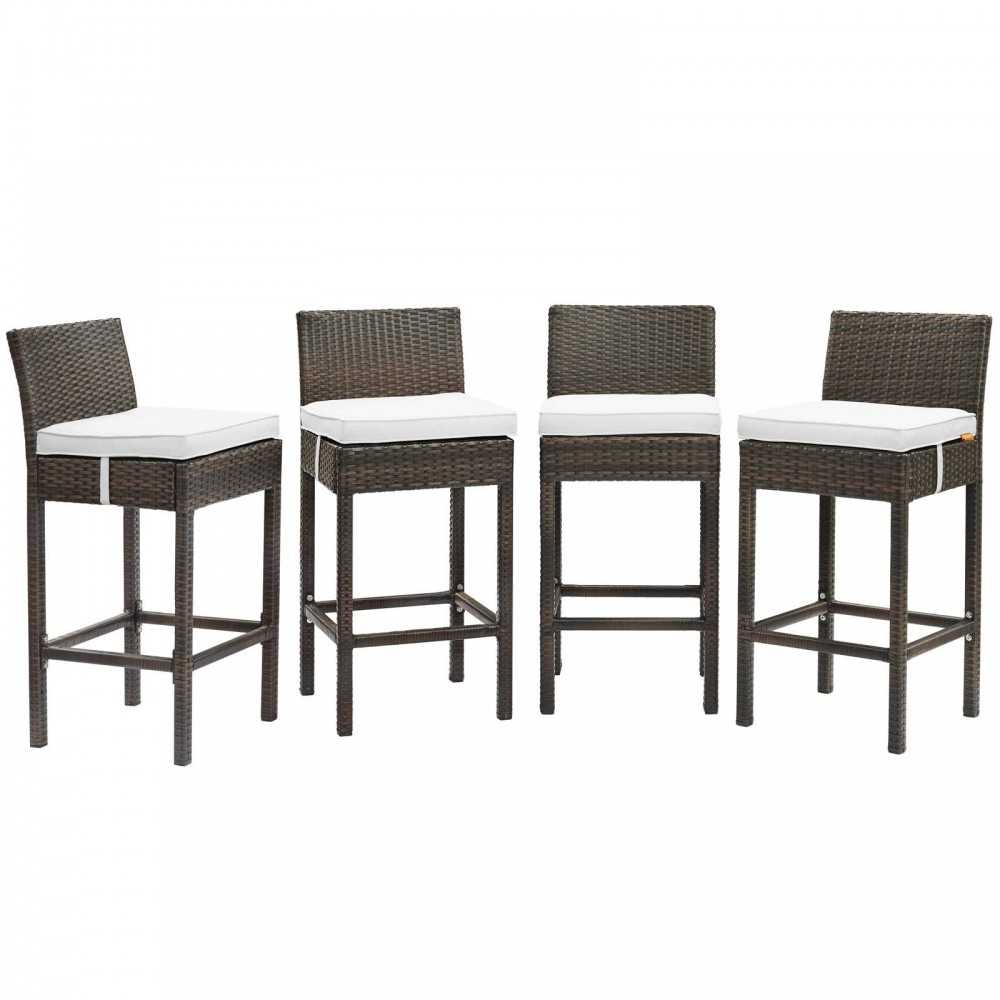 Conduit Bar Stool Outdoor Patio Wicker Rattan Set of 4, Brown White