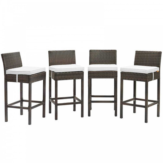 Conduit Bar Stool Outdoor Patio Wicker Rattan Set of 4, Brown White