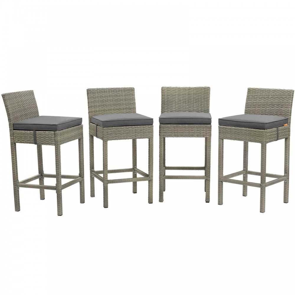 Conduit Bar Stool Outdoor Patio Wicker Rattan Set of 4, Light Gray Charcoal