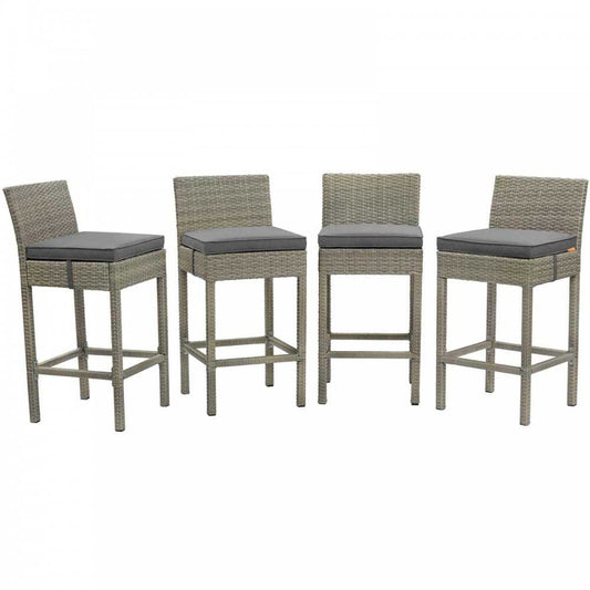 Conduit Bar Stool Outdoor Patio Wicker Rattan Set of 4, Light Gray Charcoal