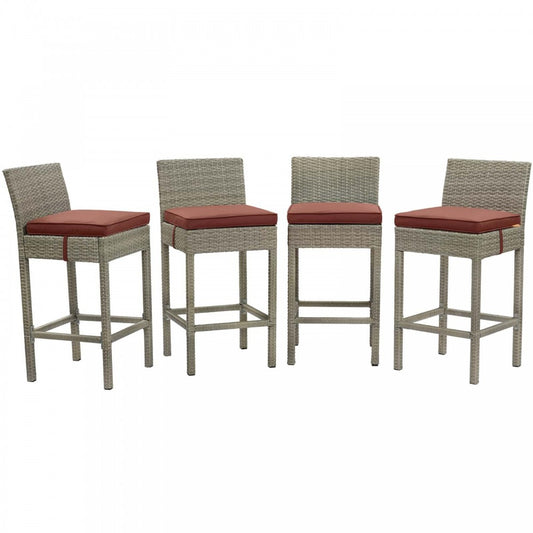 Conduit Bar Stool Outdoor Patio Wicker Rattan Set of 4, Light Gray Currant