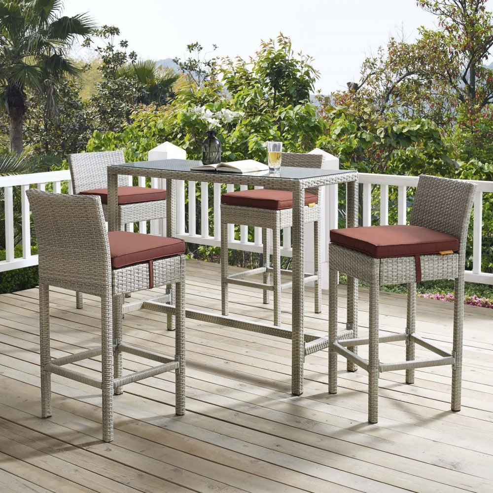 Conduit Bar Stool Outdoor Patio Wicker Rattan Set of 4, Light Gray Currant