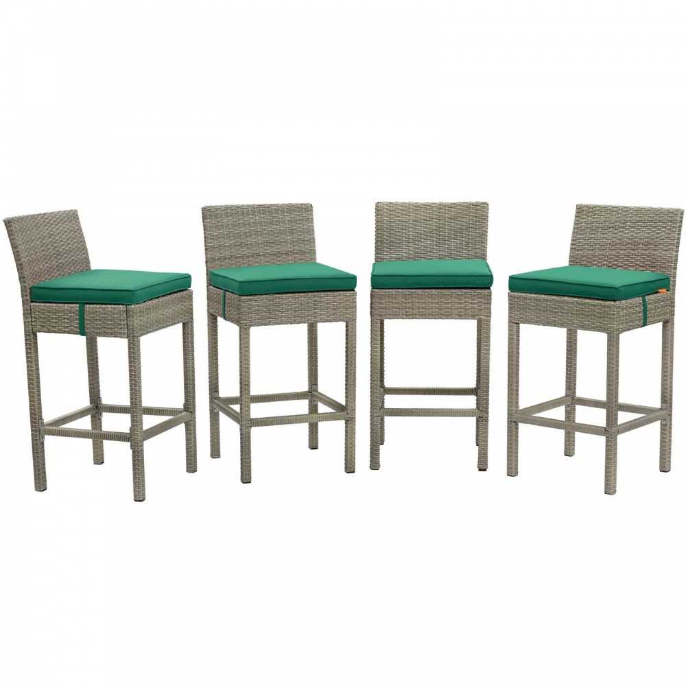 Conduit Bar Stool Outdoor Patio Wicker Rattan Set of 4, Light Gray Green