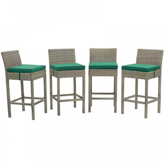 Conduit Bar Stool Outdoor Patio Wicker Rattan Set of 4, Light Gray Green