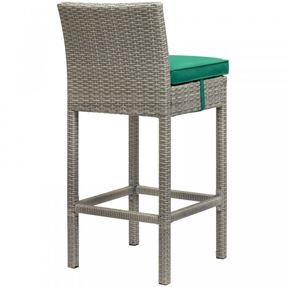 Conduit Bar Stool Outdoor Patio Wicker Rattan Set of 4, Light Gray Green