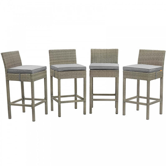 Conduit Bar Stool Outdoor Patio Wicker Rattan Set of 4, Light Gray Gray
